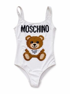 Moschino White Logo One-Piece Swimwear